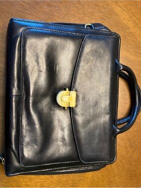 Franklin Covey Black Leather Briefcase with Gold-Tone Clasp